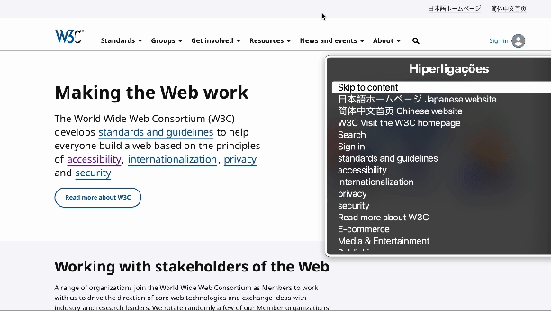 Screen reader rotor open, displaying a list of all links on the page for easy navigation.